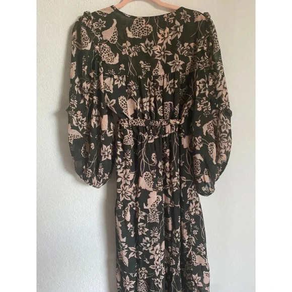 Elan Cosmo Floral Napa Print Ruffle Tiered Wrap Sweeping Maxi Coquette Dress S - Picture 3 of 16